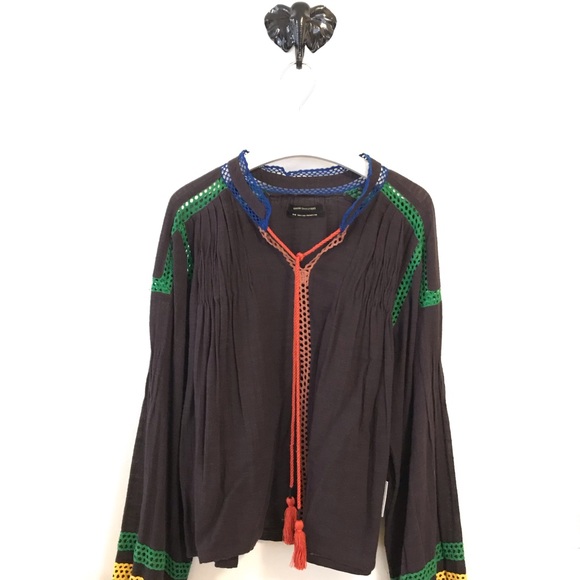 Urban Outfitters Peasant Top Blouse Tassel Medium - Picture 2 of 8